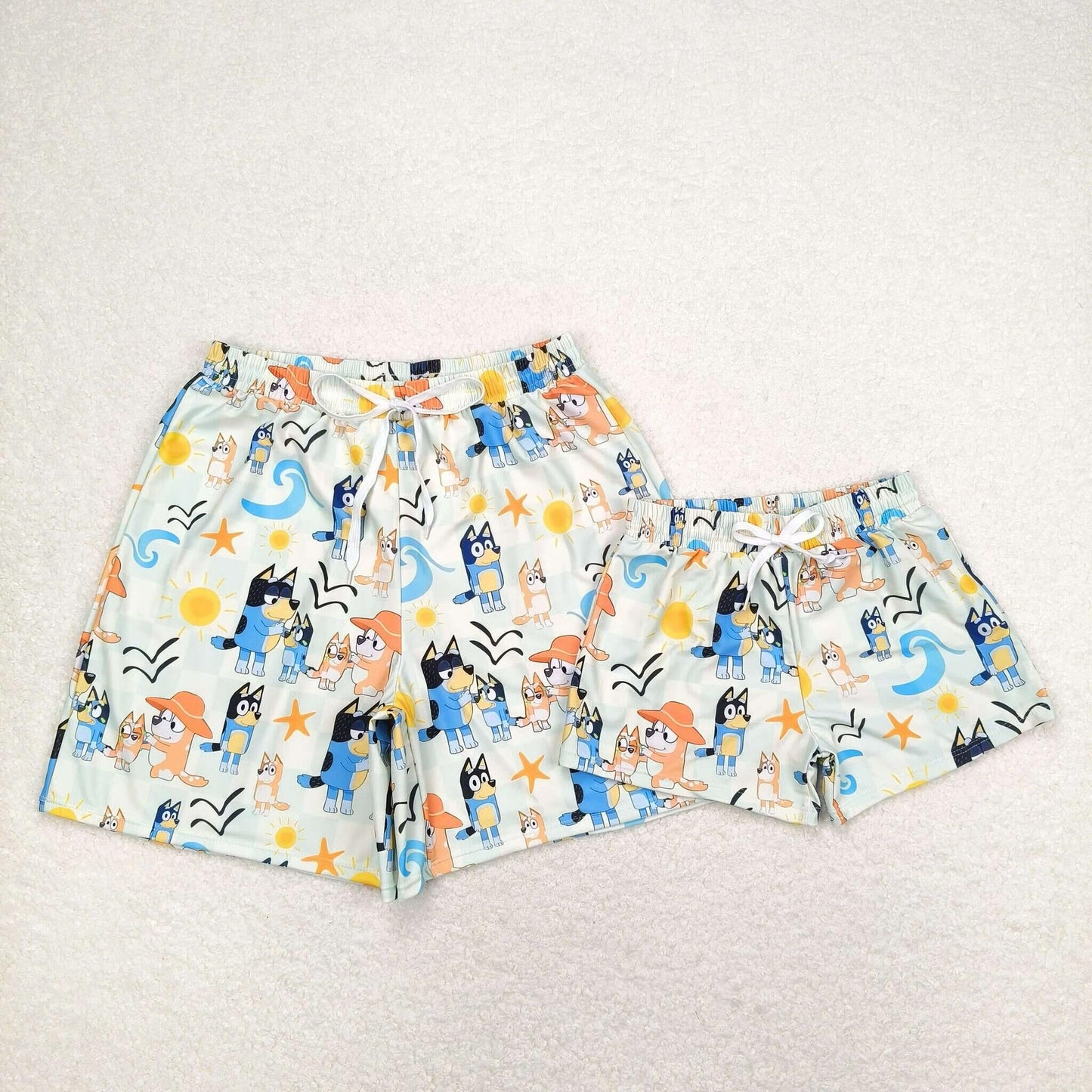 S0362  bluey sun light yellow swimming trunks Sibling Sister Clothes swim