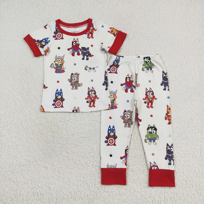 RTS NO MOQ Baby Boys Dogs Hero Sibling Brother Rompers Clothes Sets