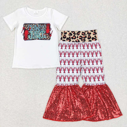 GSPO0938 crawfish junkie lobster white short-sleeved leopard print red trousers suit