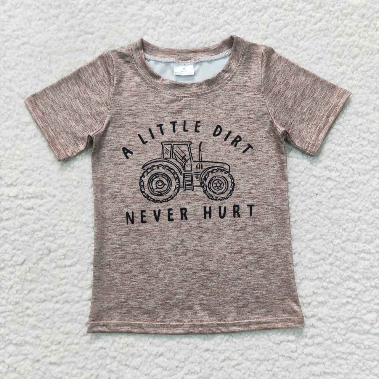 BT0360 a little dirt never hurt letter tractor brown short sleeve top