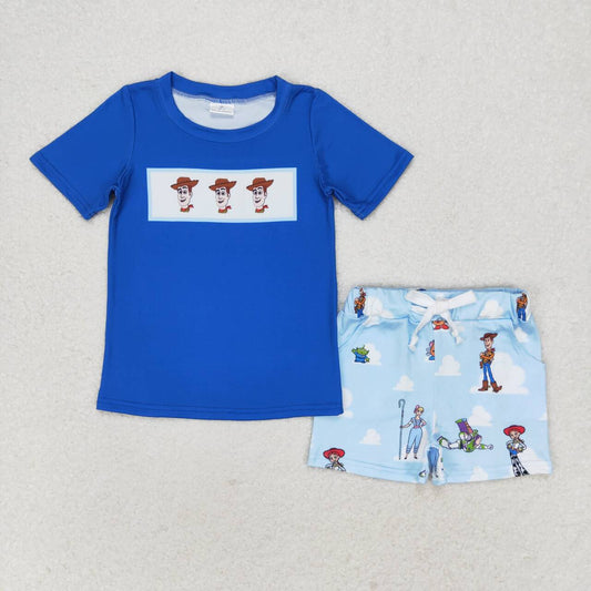RTS NO MOQ BSSO0892 Toy Story navy blue short-sleeved white cloud shorts set