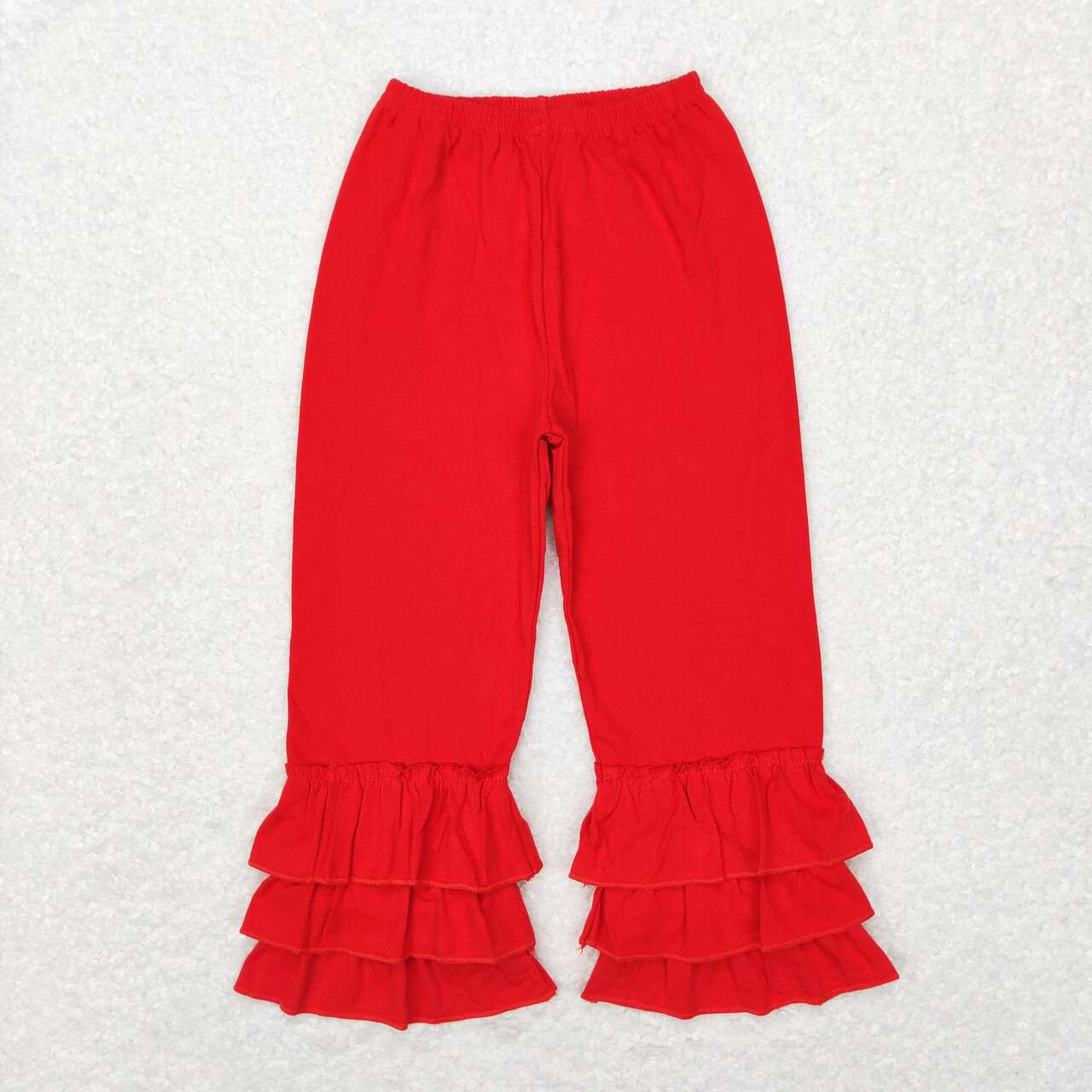 P0409 Bright red three-layer ruffled trousers