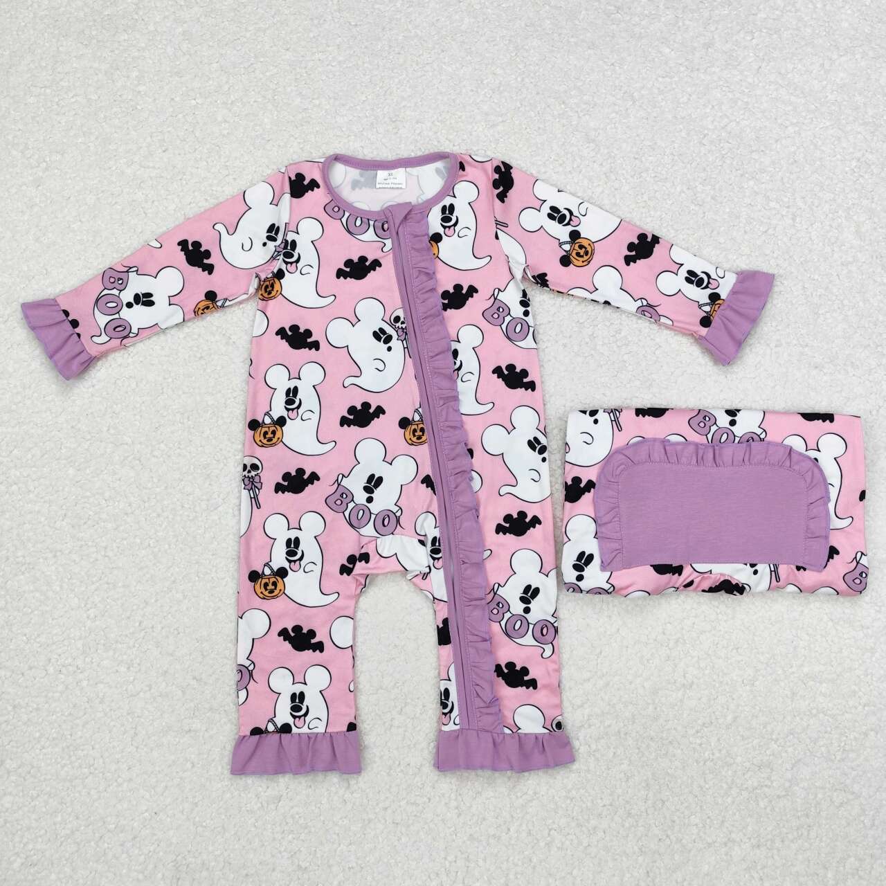 RTS NO MOQ ETA 5/7days LR1424 boo ghost Mickey pink zipper long sleeve jumpsuit