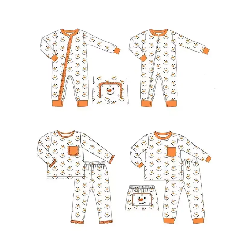 Custom moq 3 MIX SIZE eta 7/8week moq 5 eta /4/5week Orange Line Snowman Pattern Mixed Set