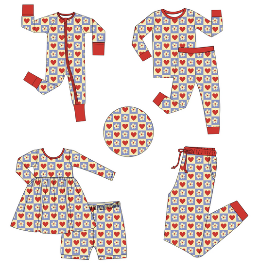 Custom moq 3 MIX SIZE eta 7/8week moq 5 eta /4/5week Heart & Small Flower Plaid Red Mixed Set