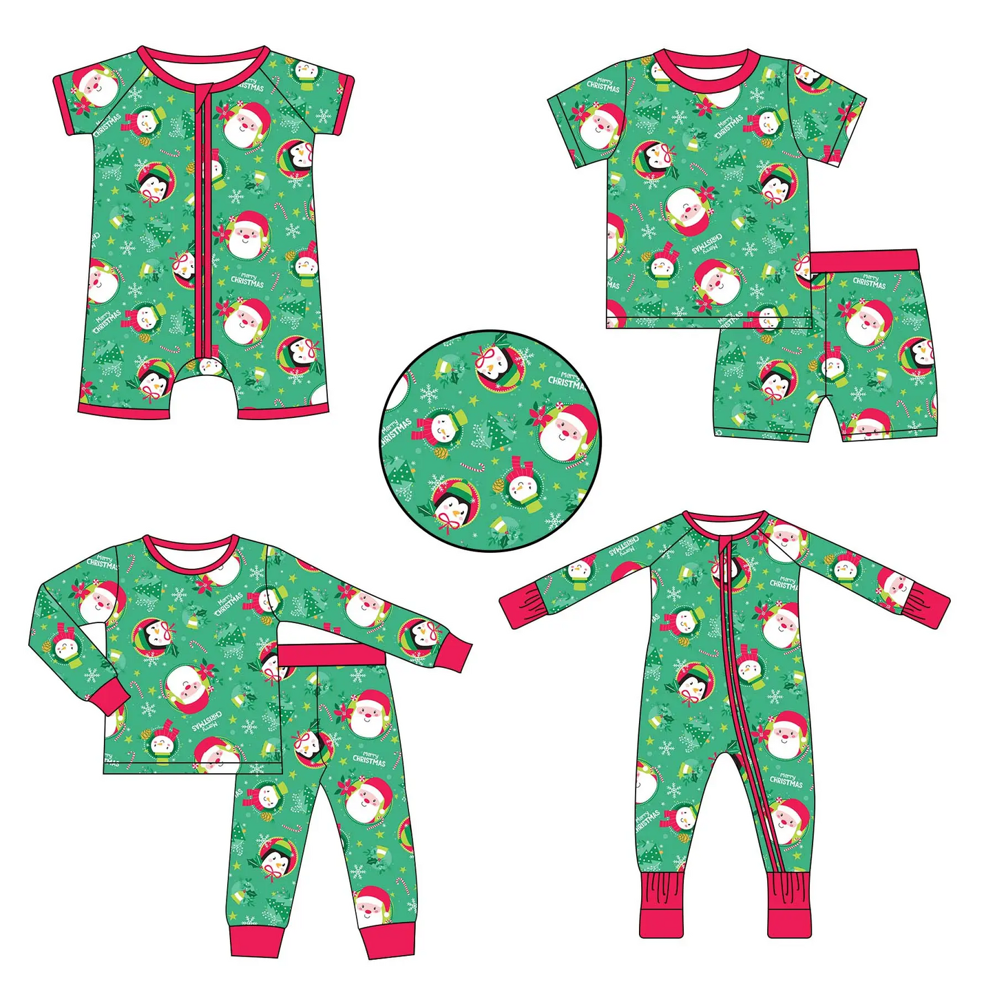 Custom moq 3 MIX SIZE eta 7/8week moq 5 eta /4/5week Green Santa-Snowflake Mixed Set