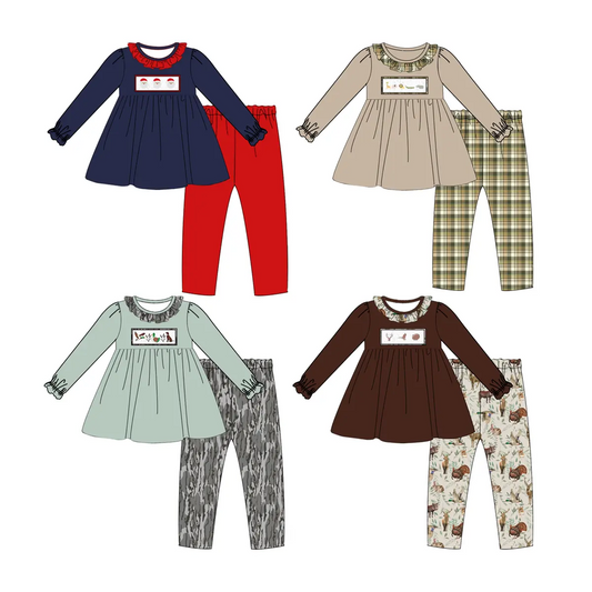 Custom moq 3 MIX SIZE eta 7/8week moq 5 eta /4/5week Santa Claus - Animal Print Pattern Ruffle Neck Long Sleeve Long Pants Mixed Set