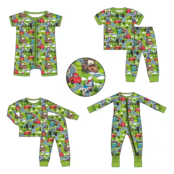 Custom moq 3 MIX SIZE eta 7/8week moq 5 eta /4/5week Green road garden cartoon cars pattern mix set