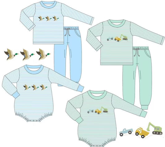 Custom moq 3  MIX SIZE eta 7/8week moq 5 eta /4/5week Embroidered Flying Duck & Digger Stripe Mixed Set