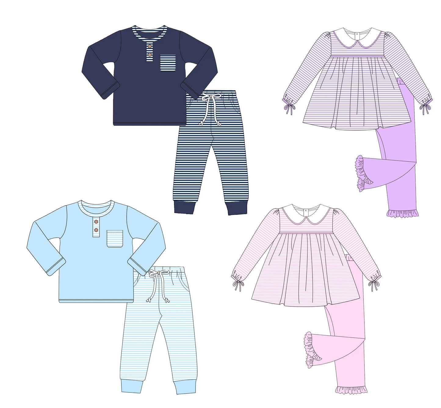 Custom moq 3 MIX SIZE eta 7/8week moq 5 eta /4/5week Little Doll Collar & Button Stripe Long Sleeve Mixed Suit