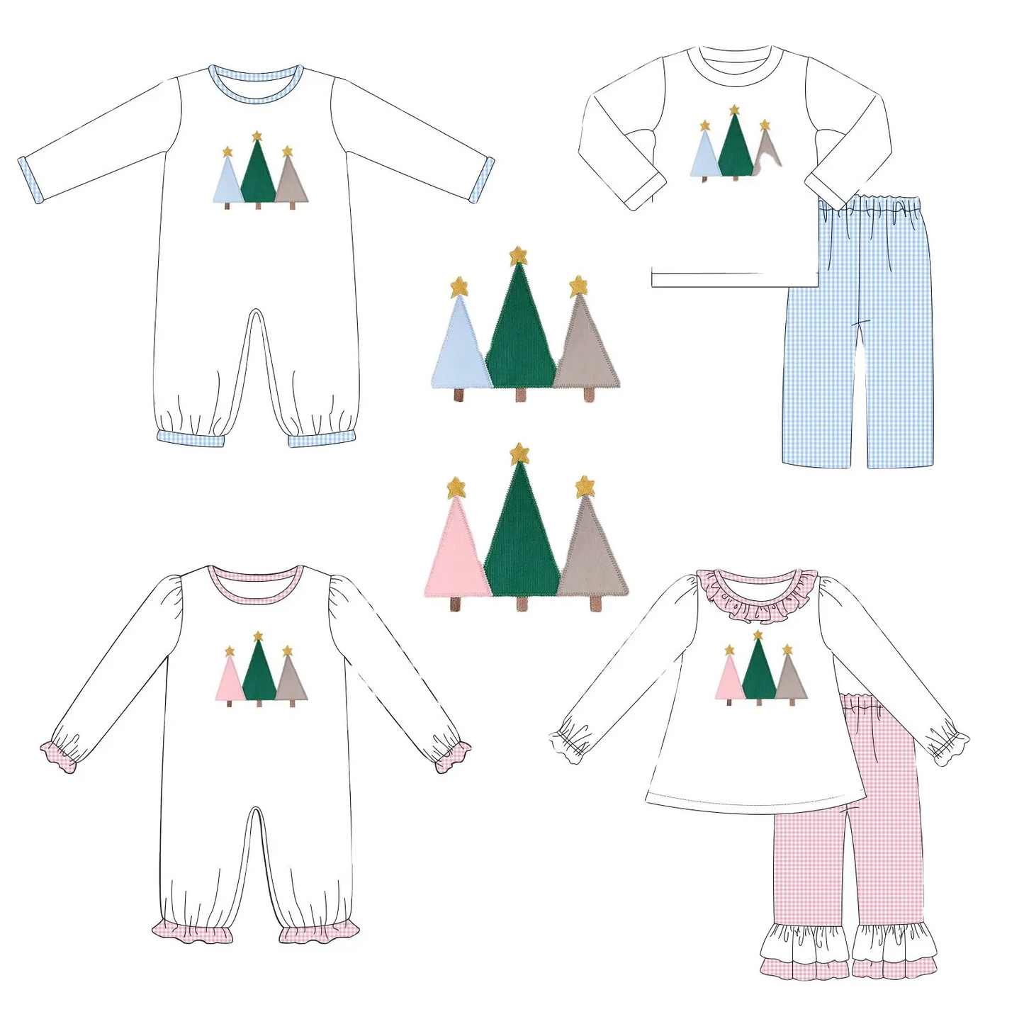 Custom moq 3 MIX SIZE eta 7/8week moq 5 eta /4/5week Hand drawn Christmas tree pattern white mixed set