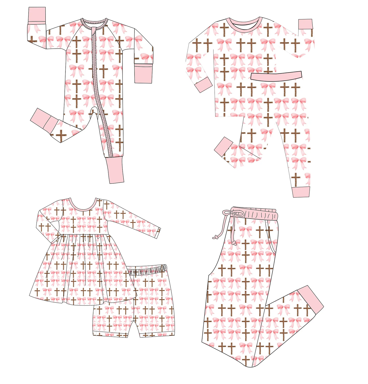 Custom moq 3 MIX SIZE eta 7/8week moq 5 eta /4/5week Pink Bow-Cross Long Mixed Suit