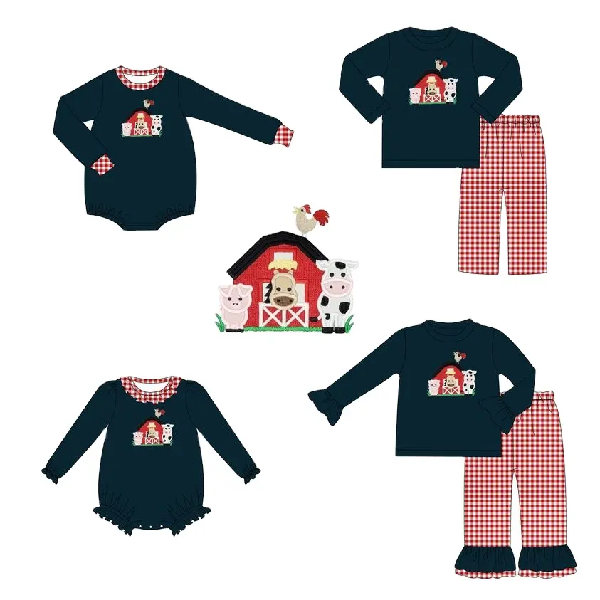 Custom moq 3 MIX SIZE eta 7/8week moq 5 eta /4/5week Embroidered Animal House Pattern Dark Blue Mixed Set