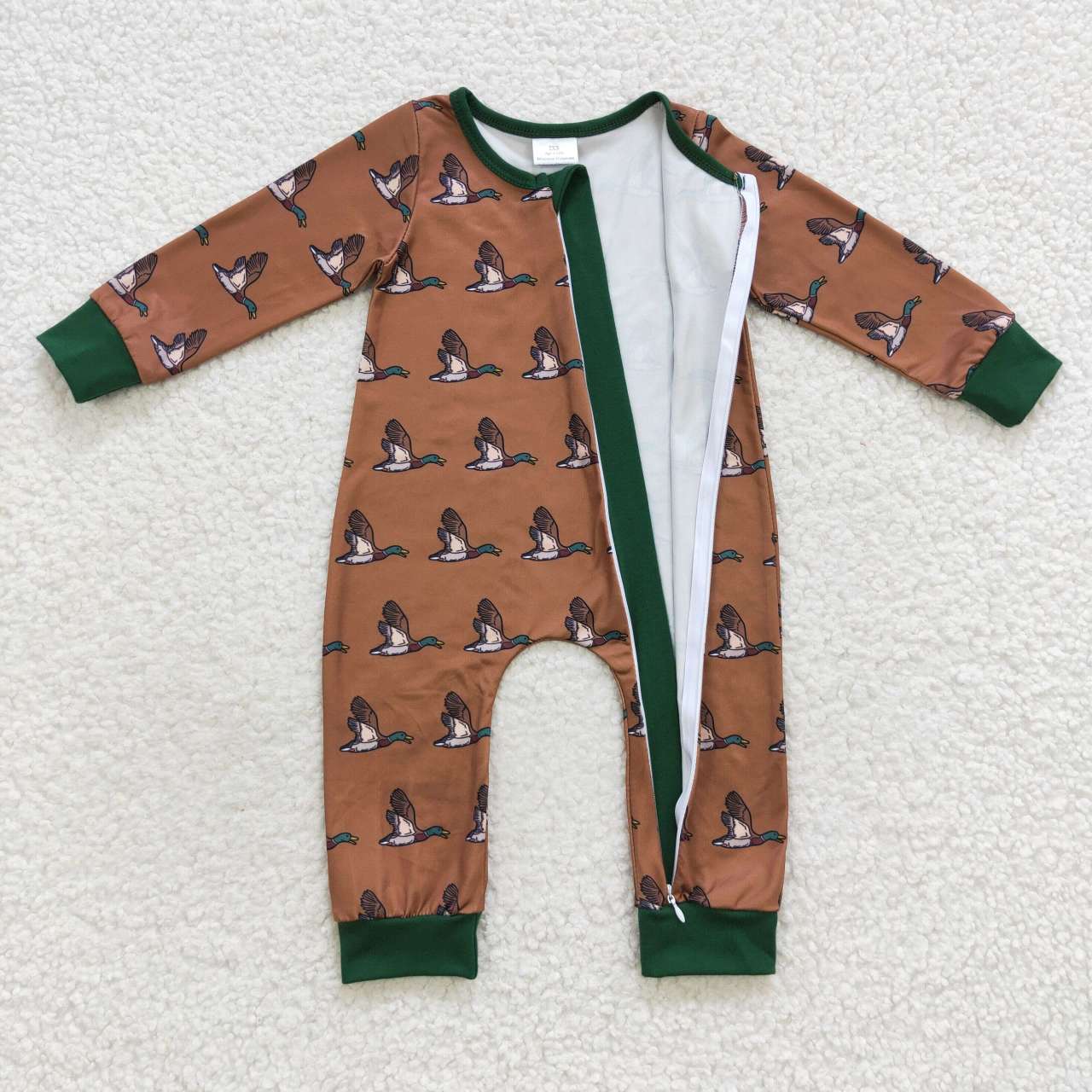 RTS NO MOQ ETA 5/7days Arrived LR2154 Mallard Tan Green Zip Long Sleeve Bodysuit