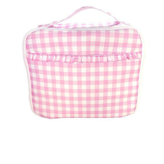 Pink and white plaid lace lunch box bag