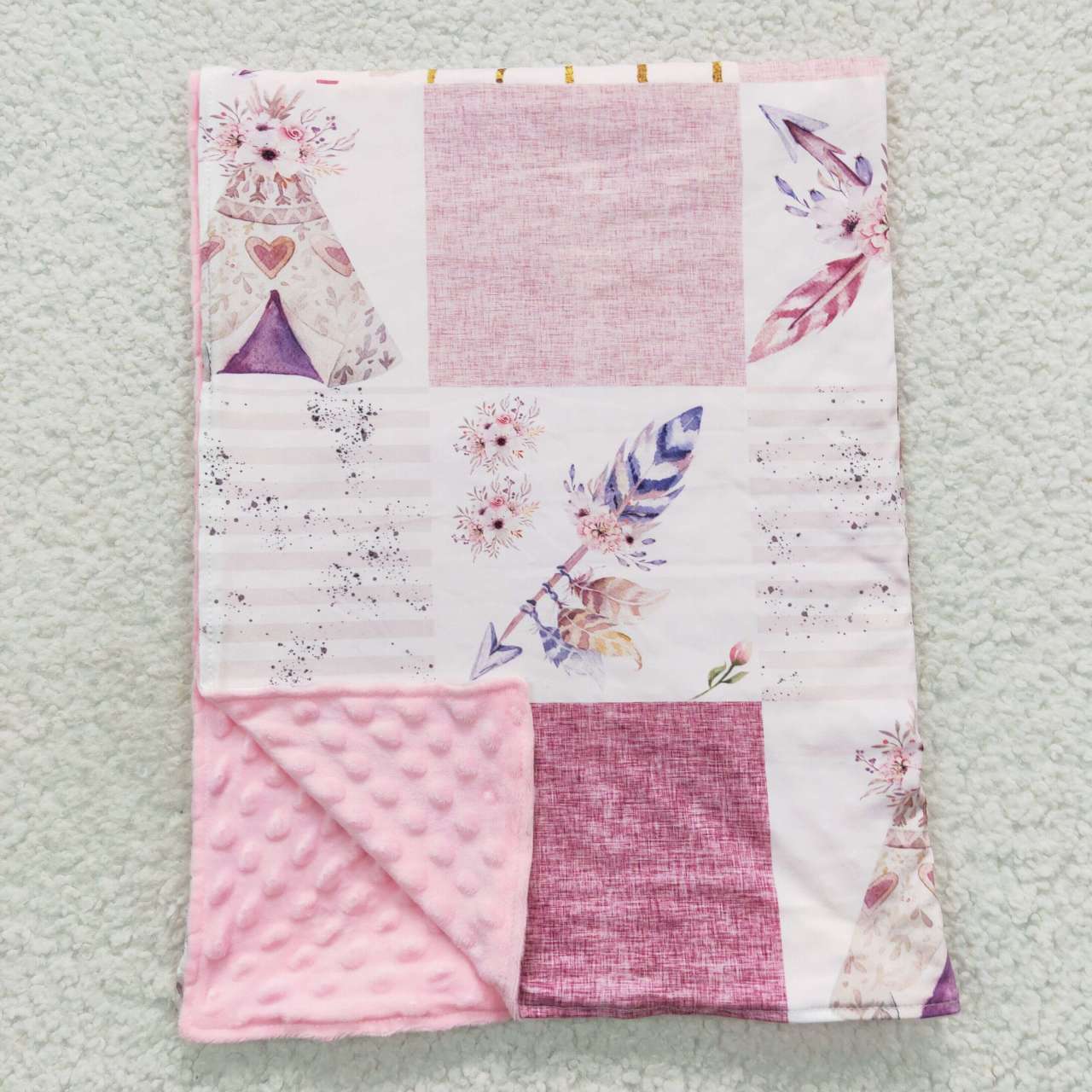 BL0066 Flower Arrow Tent Plaid Pink Baby Blanket