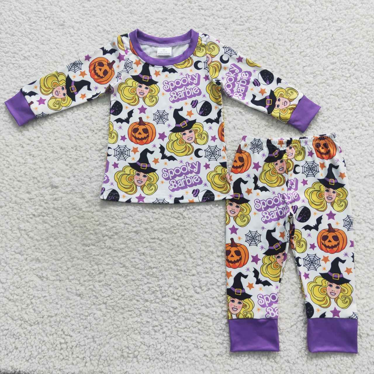 GLP0661 spooky barbie pumpkin purple and white long sleeve pantsuit