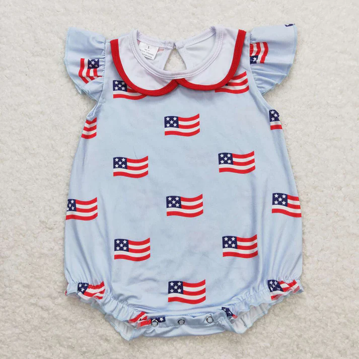 RTS Baby Boys Girls 4th Of July Flags Sibling Rompers Clothes Sets