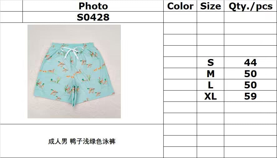 S0428 Adult male duck light green swimming trunks with kids shorts swim