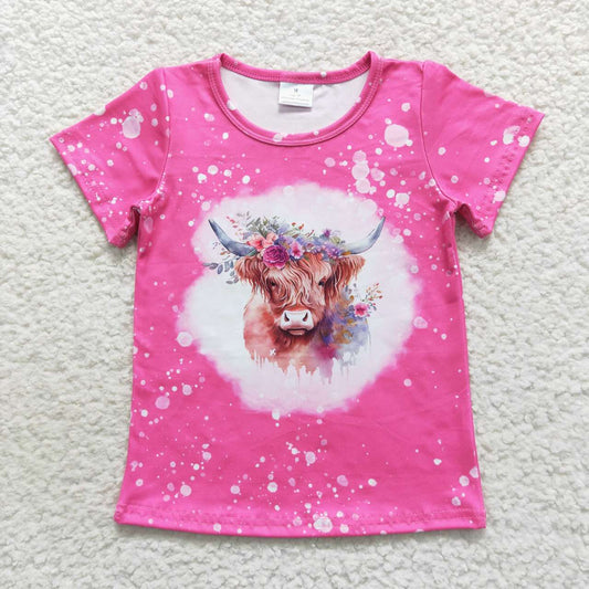 GT0212 Alpine cow flower rose red short-sleeved top