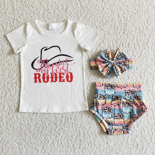 RTS NO MOQ ETA 5/7days Arrived GBO0023 Girls RODEO white short-sleeved colorful yellow, pink and blue briefs set