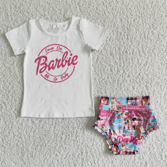 RTS NO MOQ ETA 5/7days Arrived  GBO0028 Bailie white short-sleeved Barbie briefs set