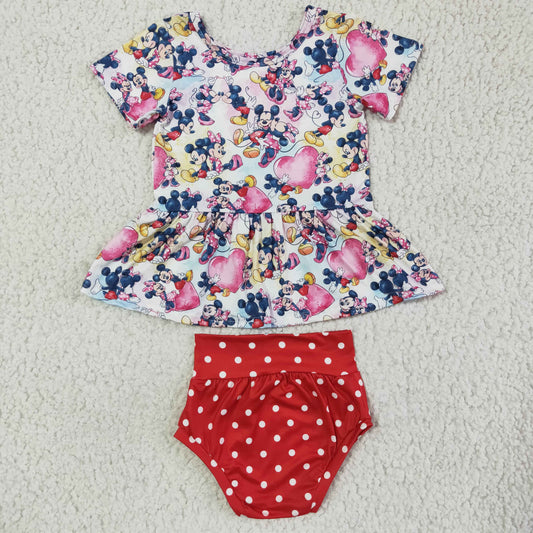 rts no moq GBO0036 Girls Mickey short-sleeved red and white dot briefs set
