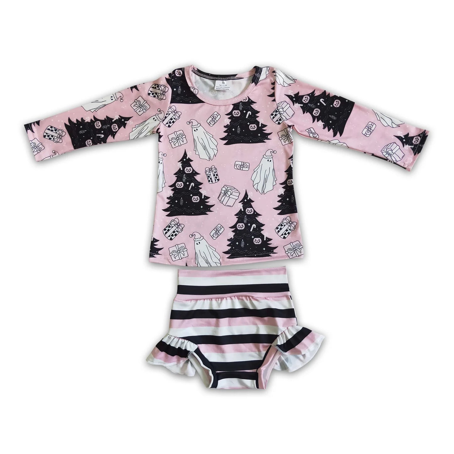 RTS NO MOQ Sibling baby girls clothes Christmas Lantern Sleeve Long Sleeve Top Thong Sets