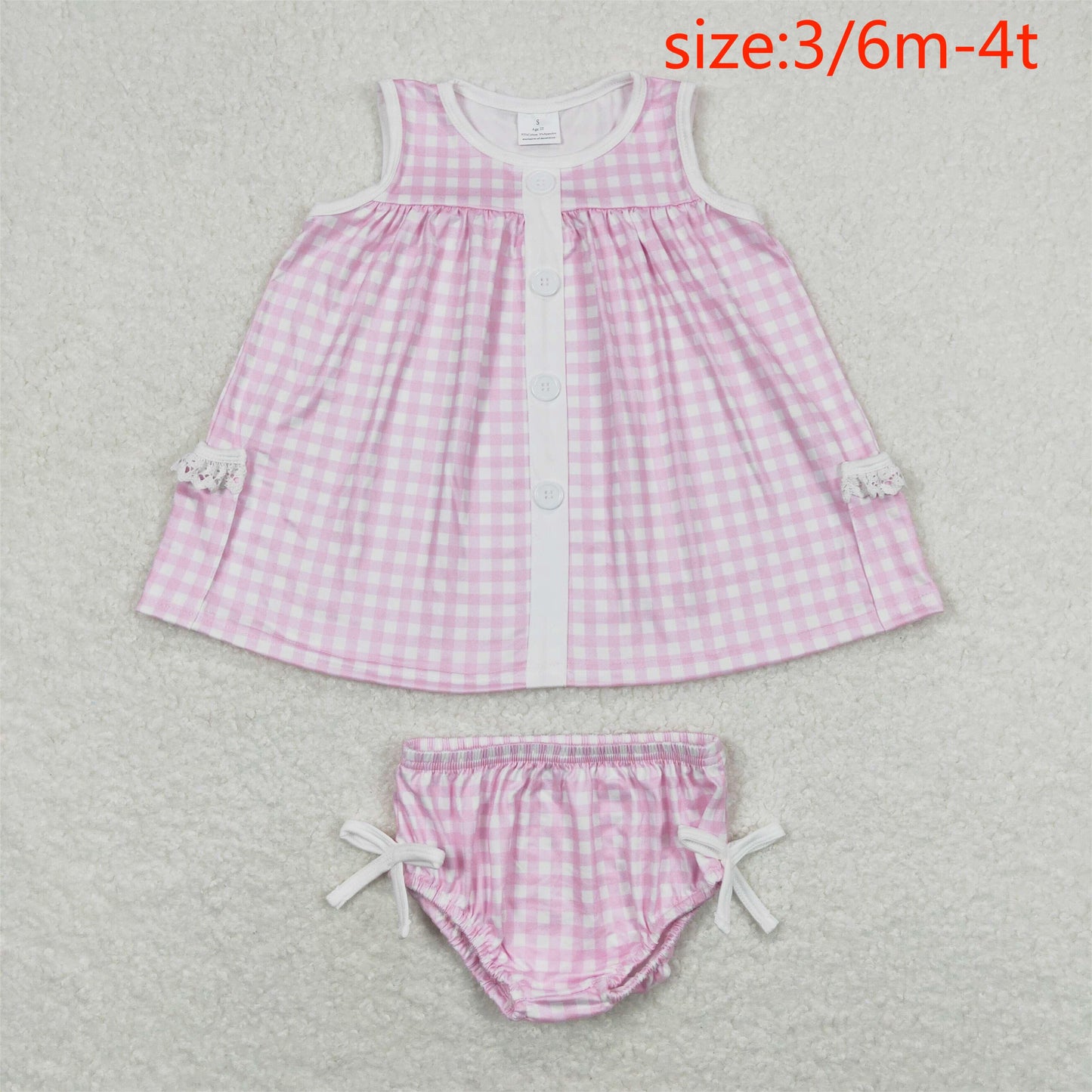 GBO0263 Pink and white plaid sleeveless briefs suit