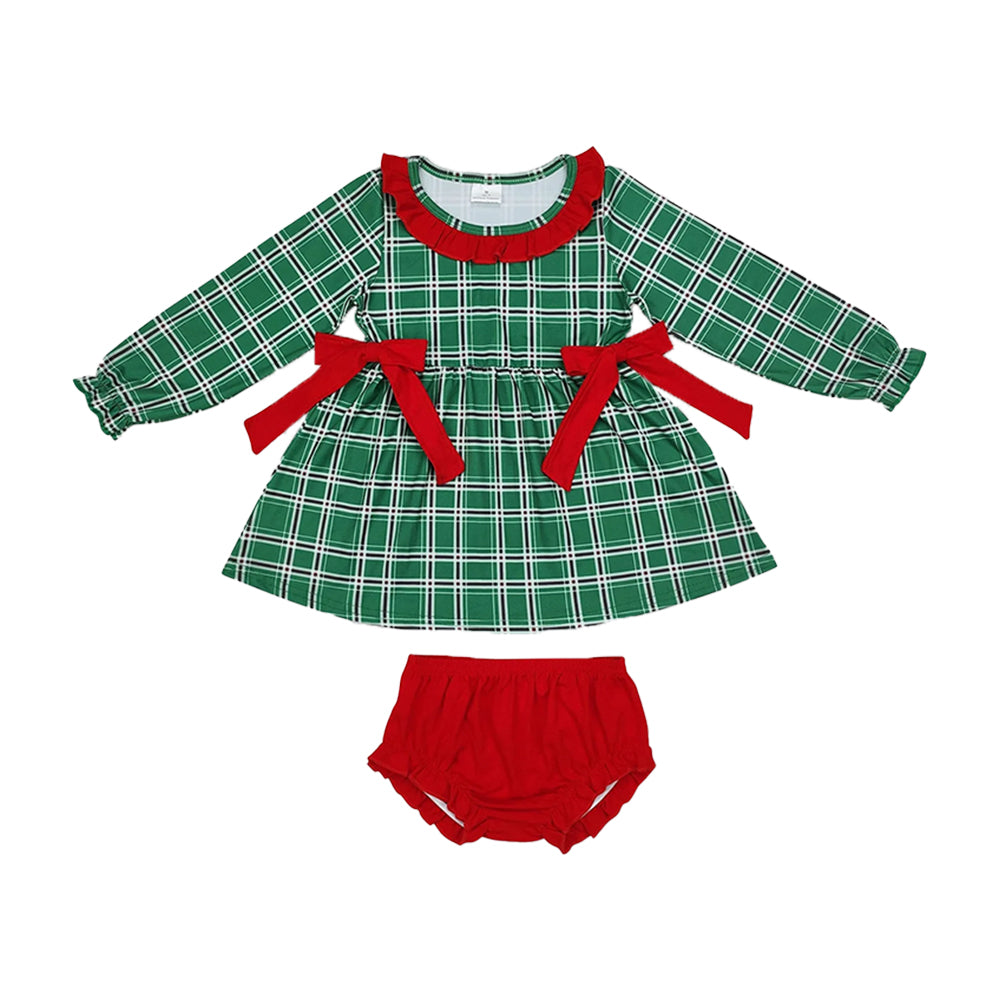 RTS NO MOQ Sibling baby girls clothes Christmas Lantern Sleeve Long Sleeve Top Thong Sets