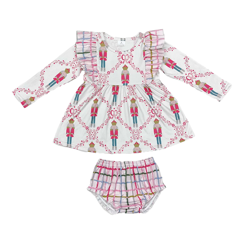 RTS NO MOQ Sibling baby girls clothes Christmas Lantern Sleeve Long Sleeve Top Thong Sets