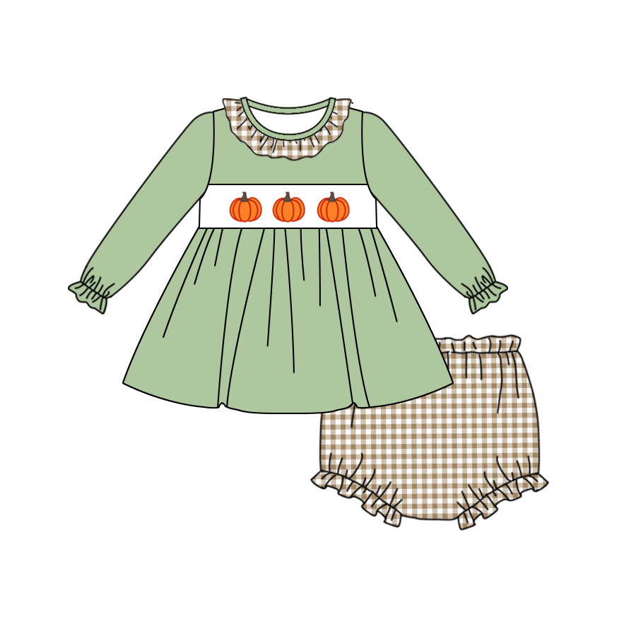 no moq GBO0434 pre-order baby girl clothes pumpkin green long sleeve briefs suit-2024.8.13