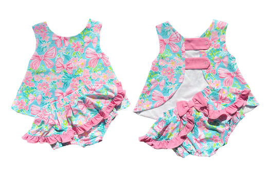 no moq GBO0463 pre-order baby girl clothes floral sleeveless briefs suit-2025.1.11