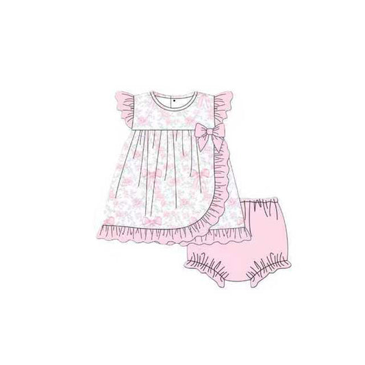 (Pre Order) No moq GBO0483 pre-order baby girl clothes bow floral pink flying sleeve briefs sets-2025.10.11