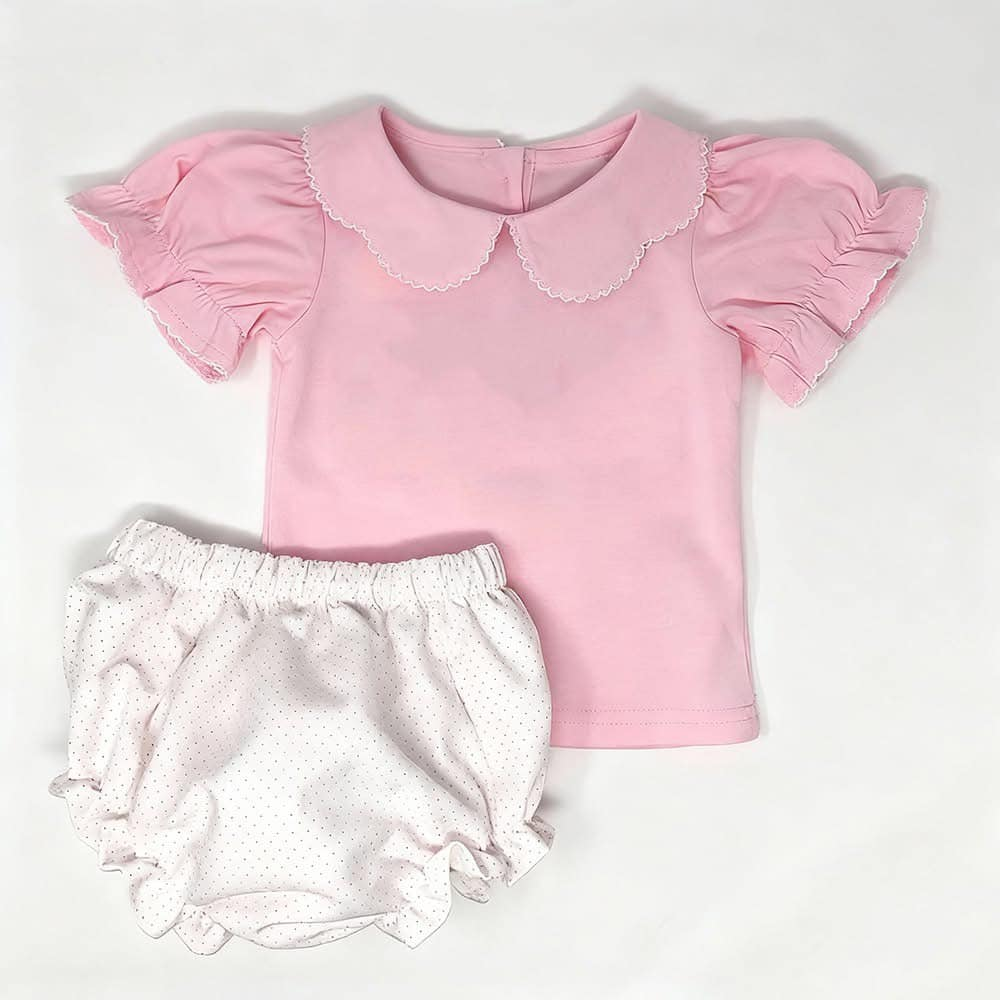 (Pre Order) No moq GBO0487 pre-order baby girl clothes pink short sleeve briefs sets-2025.11.11