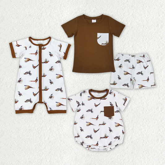 RTS NO MOQ Baby Boys Sibling Brother Wild Chicken Rompers Shorts Clothes Sets