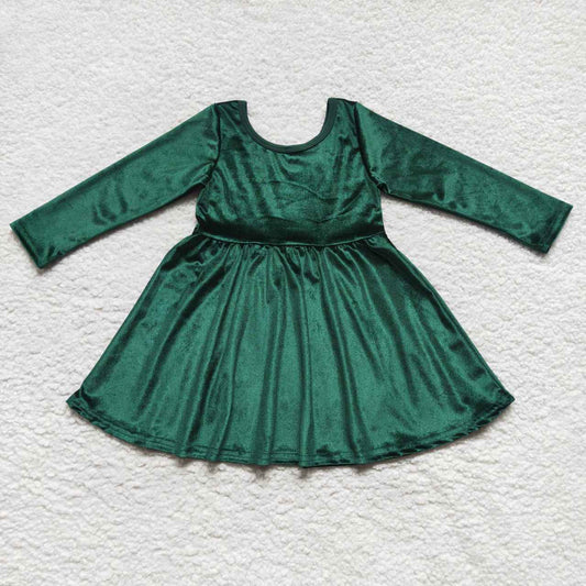 GLD0336 Gold velvet green long-sleeved dress