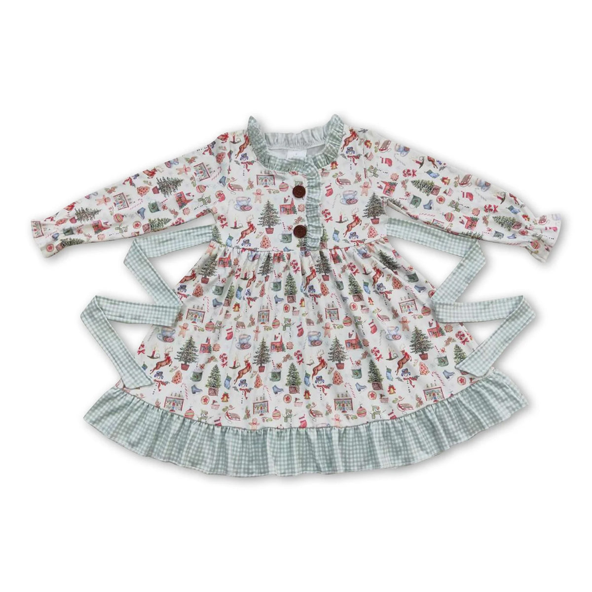 RTS NO MOQ Sibling baby girl clothes Christmas long sleeve dress and romper