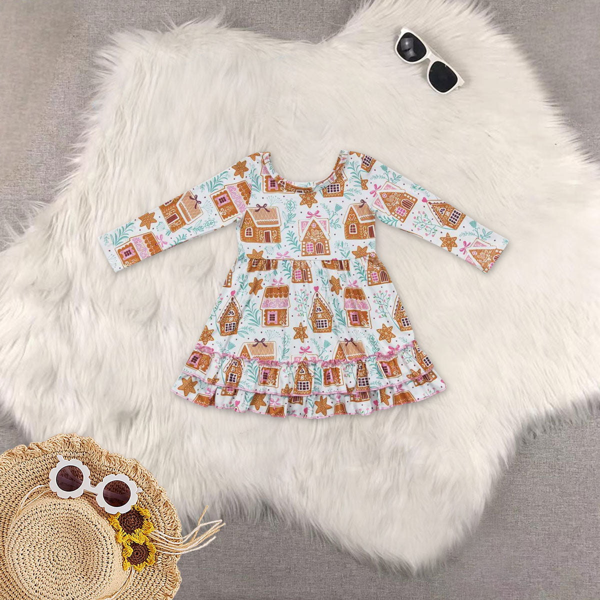 RTS NO MOQ Sibling baby girls clothes Christmas embroidery long-sleeved dresses