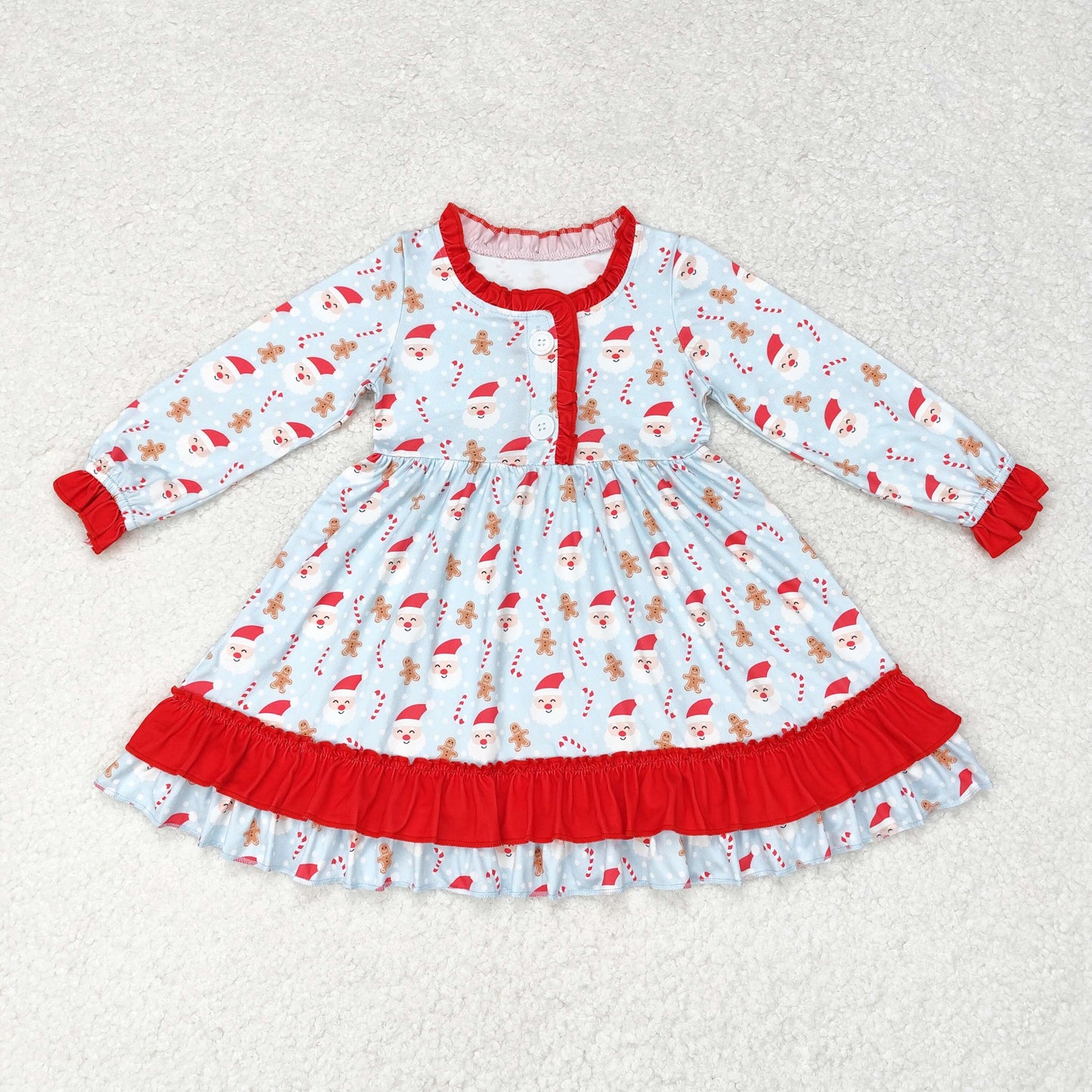 rts no moq GLD0556 Santa Claus Cane Gingerbread Man Red Lace Blue Long Sleeve Dress