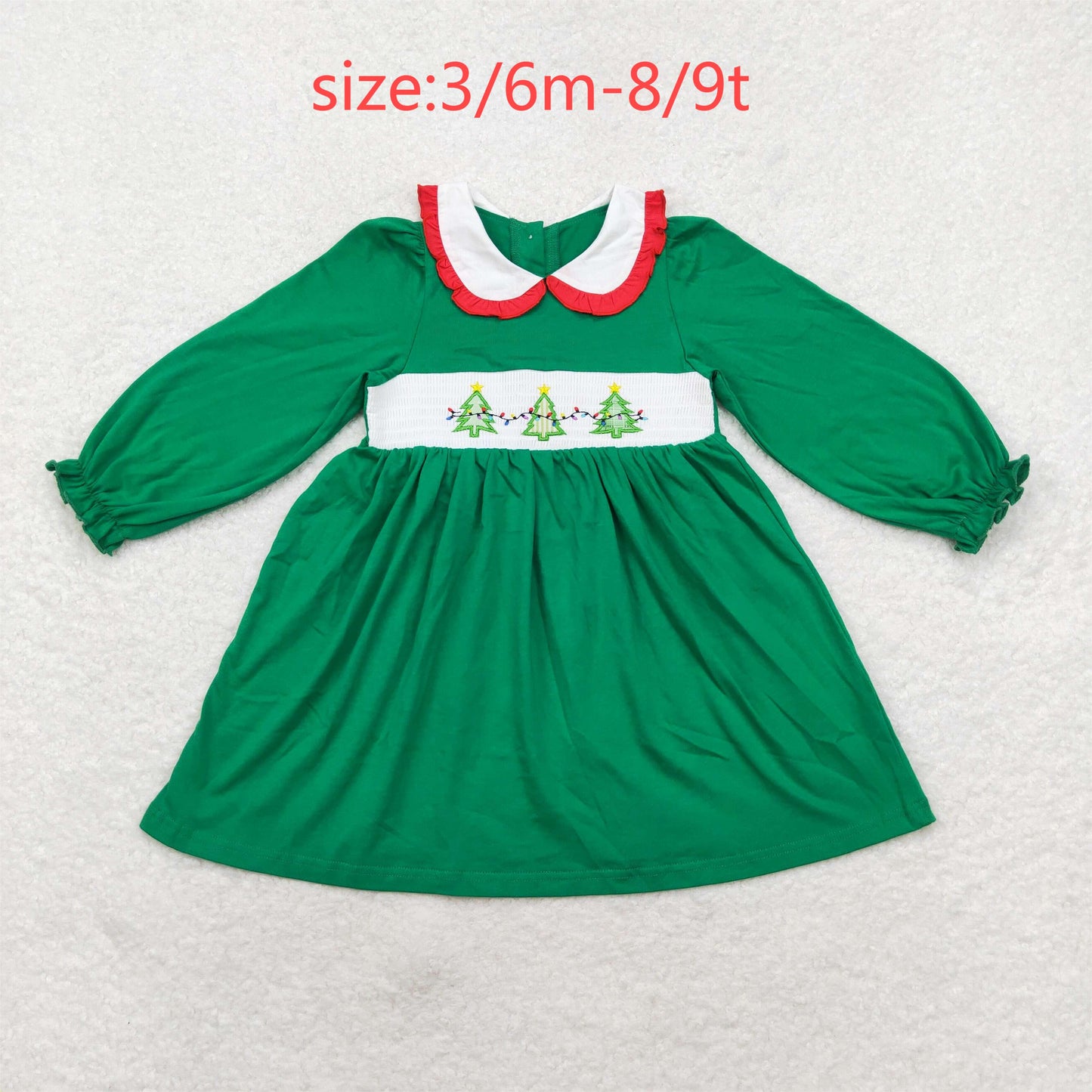 rts no moq GLD0559 Embroidered Christmas tree doll collar green long-sleeved dress