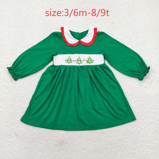 rts no moq GLD0559 Embroidered Christmas tree doll collar green long-sleeved dress