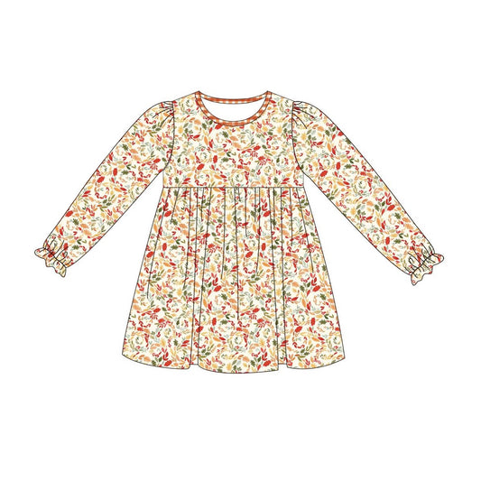 no moq GLD0620 pre-order baby girls clothes leaf long-sleeved dress-2024.7.16