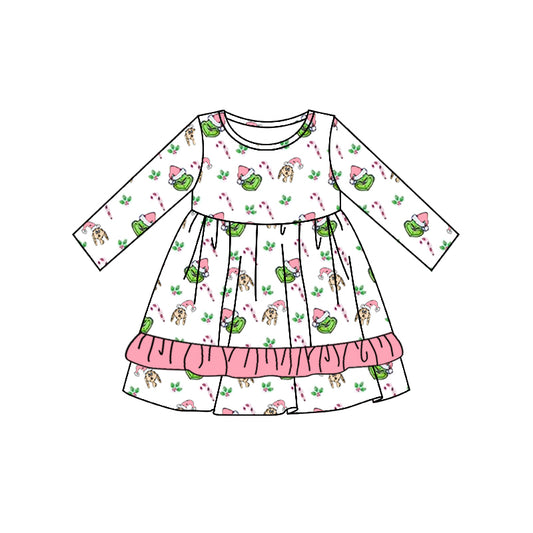 no moq GLD0643 pre-order baby girls clothes Christmas light pink long-sleeved dress-2024.7.20