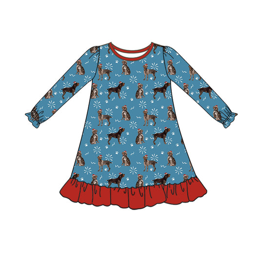 no moq GLD0658 pre-order baby girls clothes Christmas dog long-sleeved dress-2024.7.23
