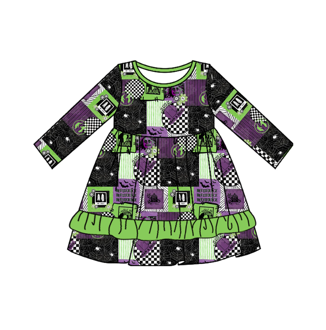 no moq GLD0702 pre-order baby girls clothes green long sleeve dress-2024.8.3