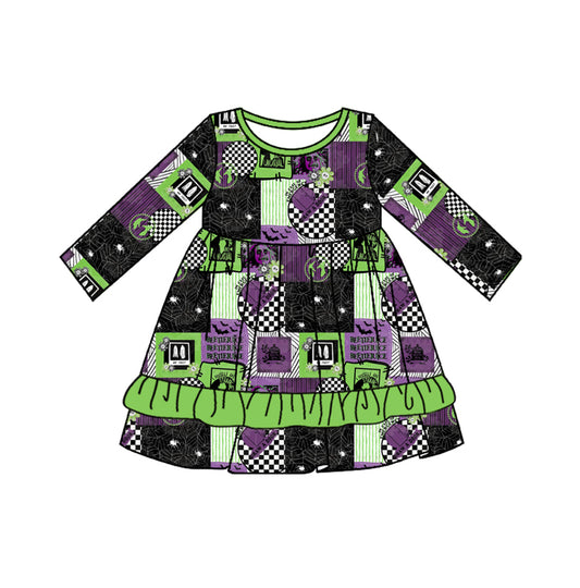 no moq GLD0702 pre-order baby girls clothes green long sleeve dress-2024.8.3