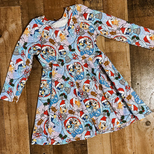 no moq GLD0703 pre-order baby girls clothes Christmas cartoon dog long sleeve dress-2024.8.3