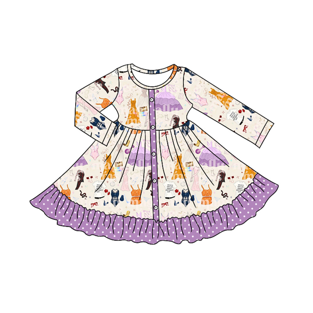 no moq GLD0710 pre-order baby girls clothes taylor swift purple long sleeve dress-2024.8.5