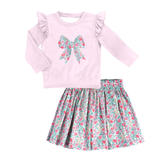 no moq GLD0713 pre-order baby girls clothes bow floral pink long sleeve dress-2024.8.6